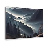 Póster en lienzo con diseño de bosque de montaña brumosa - Emocional pino, decoración de dormitorio, oficina, habitación, regalo, 20 x 30 cm
