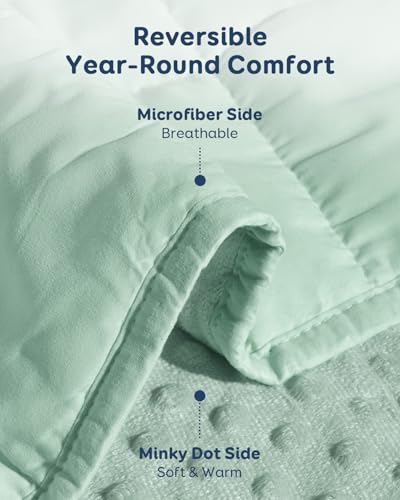 Image of Kivik Breathable Weighted Blanket for Adults, 20lbs Ultra Soft Minky Dot Heavy Blankets, Reversible Cooling and Warm Blanket for All Seasons, Machine Washable, 60 inchx80 inch Queen Size, Sage Green