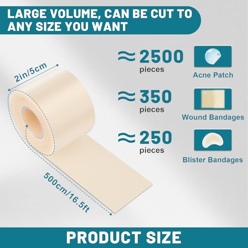 Image of Hydrocolloid Roll for Wound Care, 2in*16.5ft Hydrocolloid Bandages with Self-Adhesive, Extra Large Hydrocolloid Patch Bandages Cut-to-Size, Ultra Absorbent, Waterproof