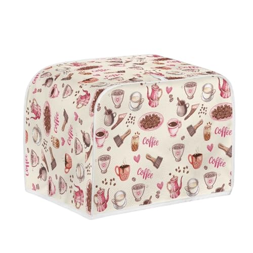Image of Toaster Dust Cover 2 Slice, Microwave Toaster Oven Grill Cover Stain Resistant Dustproof Kitchen Small Appliance Cover with Top Handle for Kitchen, Coffee Pink Beige