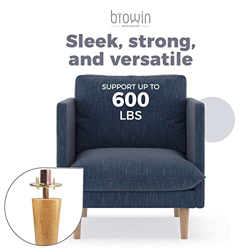 Image of 7 inch Solid Wood Furniture Legs, 4Pcs Mid-Century Modern Wooden Replacement Feet with Threaded 5 /16'' Hanger Bolts & Mounting Plate & Screws for Sofa Couch Armchair Cabinet TV Stand
