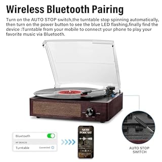 Giradischi Bluetooth Portatile a Tre Velocità (33 1/3, 45 E 78 Giri), Vintage Vinile Giradischi con Altoparlanti Stereo Integrati, supporta uscita RCA/Jack per cuffie Marrone