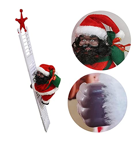 Black Santa Claus Climbing Ladder To Christmas Tree, African American Santa Christmas Decorations With Music Lights, Include Instruction For Christmas Tree Hanging Ornament Xmas Gift #TOP3
