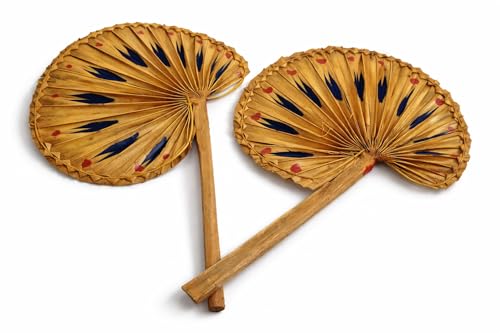 Image of Bharatsastra Handmade Talpatar Pakha (Palm Leaf Hand Fan) | Traditional Bengali Hand Fan | Eco-Friendly Cooling Fan for Home, Puja & Summer Use (Set of 2)