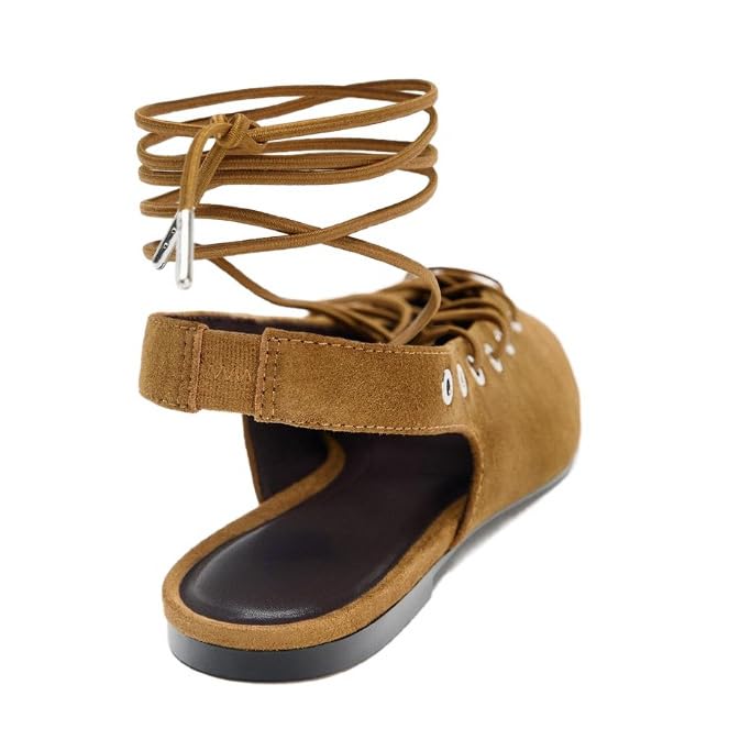 SEIFIN Slingback Flats for Women Round Toe Mary Jane Ballet Flats with Ankle Strap Lace Up Comfortable Dressy Ballerina Shoes4