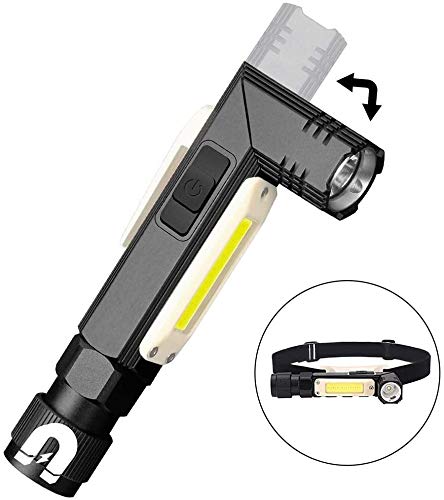 FANLIU Torche LED Lampe Frontale avec 90 degrés réglable Tête et Queue Lampe de Poche Rechargeable magnétique for Le Camping et vélo Travail d'urgence 5 Mode d'éclairage