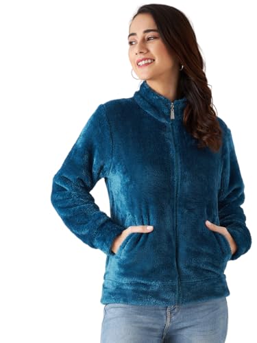 Image of Modeve Women Solid Full Sleeve Fur Standard Length Jacket For Winter