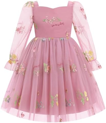 IMEKIS Girls Fairy Dress: Toddler Tulle Fall Thanksgiving Smocked Flower Long Sl