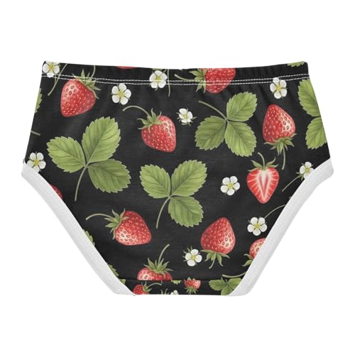 Underwear Girls, Red Strawberries Green Leaves Toddler Girl Panties, Cotton Underwear Girls, 2T–8 Years2