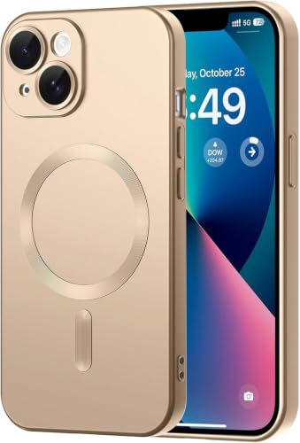Image of DIZORO Magnetic Case for iPhone 13 / iPhone 14 Cover [Compatible with MagSafe][Built-in Camera Lens Protector] Slim Soft Silicone Bumper Shockproof Metallic Luster Back Cover Phone Cases (Desert)