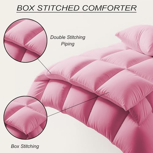 Image of Emperor Size Comforter Set - All Season Down Alternative Bedding Comforter Set - Quilted Duvet Insert with Corner Tabs - Box Stitched Blanket - Breathable, Soft - Pink