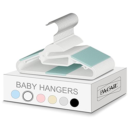 Image of BAGAIL Kids Plastic Hangers S-Slide 50 Pack 12.6" Non-Slip Hangers 360° Swivel Hook Protect Collar Space Saving for Children Infant/Toddler Pants Coat