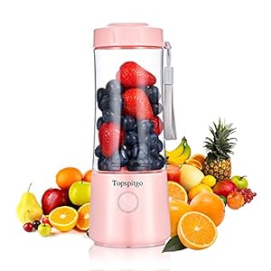 Topspitgo Mini-blender, 400 ml draagbare mixer, smoothiemachine, USB-mengbeker met reinigingsborstel, 6 messen, kan worden gebruikt voor het maken van smoothies en milkshakes, sap, roze