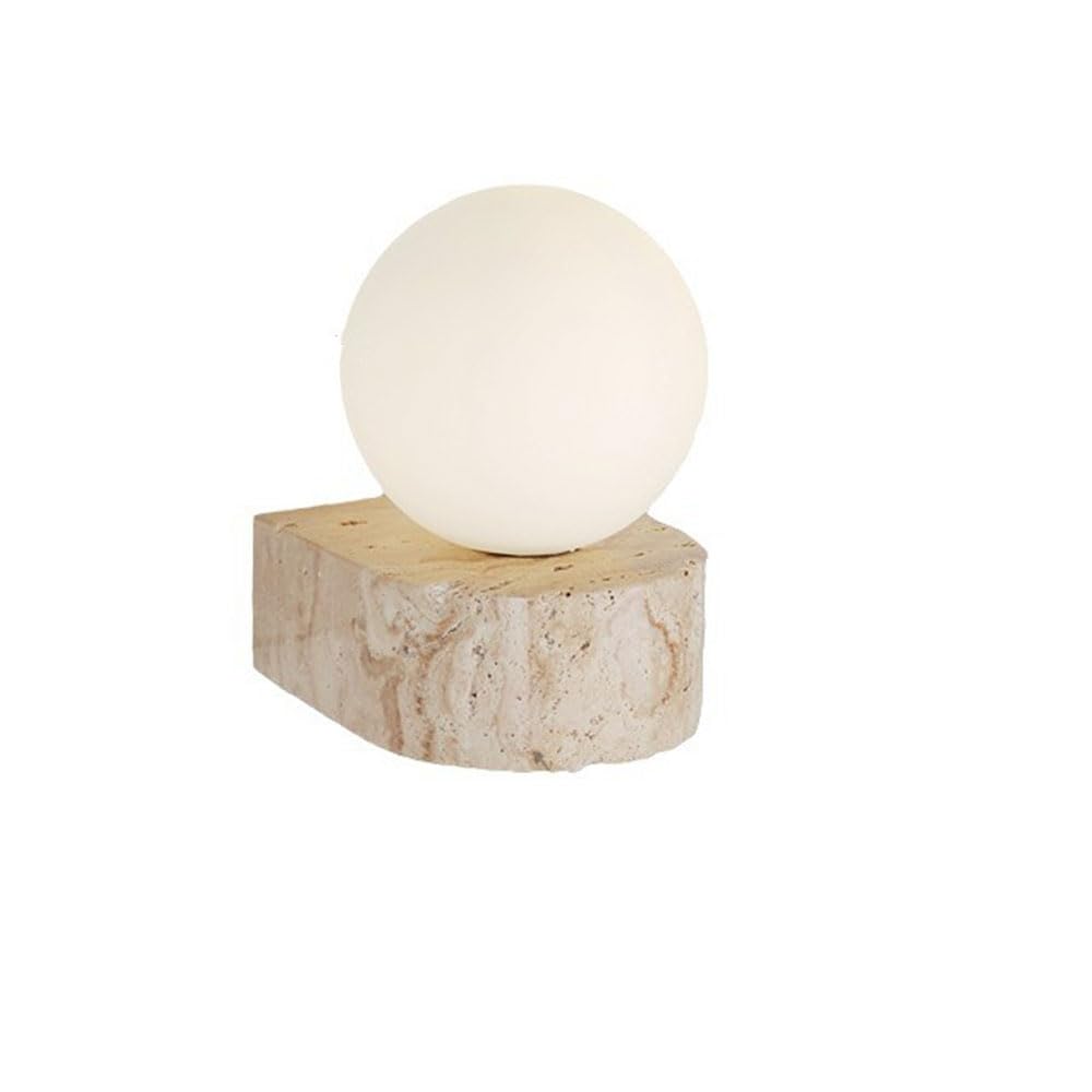 SXSCARKX Nordic Milk Glass Wall Light Bedside Natural Stone Mount Bedroom Yellow Travertine Wabi Sabi Night Lamp Bathroom Sconce Fixtures For Corridors Hallway Entrance