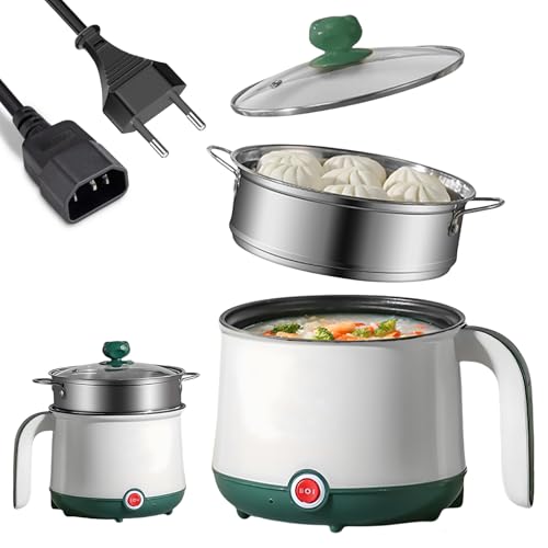 Mini Cuiseur Antiadhésif, 1.8 L Cocotte Électrique, Marmite Portable, Mini Cuiseur Portable Pour Steak, Pâtes, Œufs, Avoine, Ramen, Avec Cuiseur Vapeur Vert(Blanc + Vert)