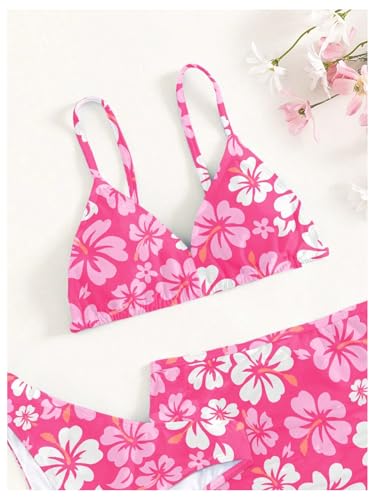 Milumia Girl's Floral Print 3 Piece Bikini Set Vacation Swimsuit with Beach Skirt4