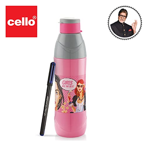 Image of CELLO Puro Trends 900 | Insulated Water Bottle | 690ml, Pink & Grey With Free Unomax Ultron 2x Ball Pen