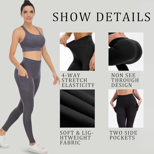 Diravo 5 Pack Workout Leggings for Women with Pockets - High Waisted Yoga Pants Women Tummy Control Gym Athletics Clothes2