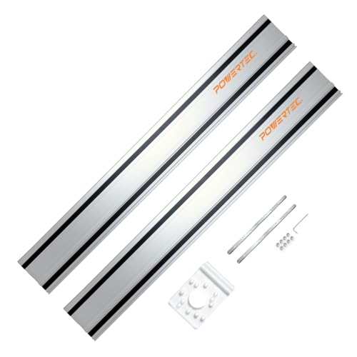 Image of POWERTEC 72210 110 inch Track Saw Guide Rail Joining Set for Milwaukee Track Saws Includes 2x55 Guide Rails with Connectors, and Guide Rail Adapter for Fixed Base DeWalt, Makita & Milwaukee Trim Routers