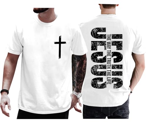 Christian Shirts for Men Women The Way The Truth and The Life Shirt Jesus Faith Cross Graphic Tee Short Sleeve Tops White