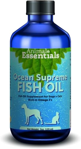 Animal Essentials Ocean Supreme Fish Oil for Dogs & Cats - Rich in Omega 3, Skin and Coat Health, Fish Oil Liquid Supplement, Human Grade Herbs - 8 Oz