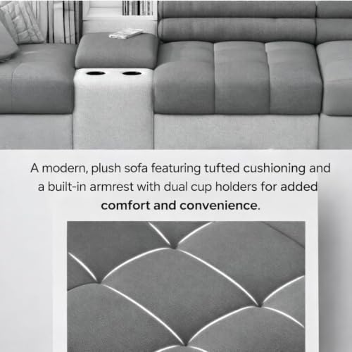 Image of Avion COMFORA U Shape 12 Seater Sofa Set for Living Room | Interchangeable U-Shaped Sectional Sofa Set with Cup Holder with 4 Puffy for Living Room & Office