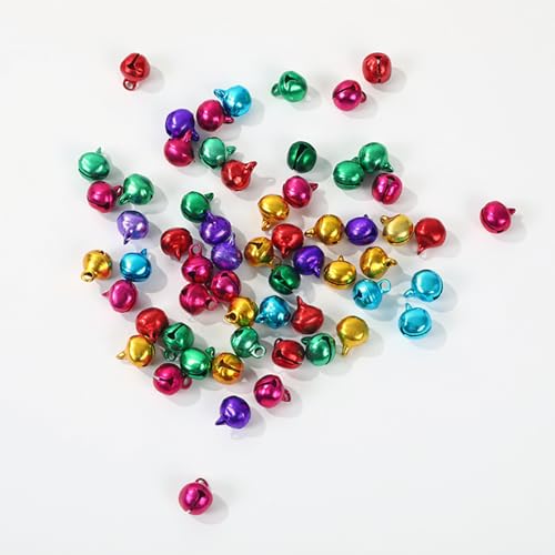 1/4 Inch Jingle Bells Christmas Bells Small Bell, Tiny Crafts Bells, DIY for Making Ornaments Pet Decorations Bracelet Anklets Necklace Knitting Jewelry Making 300 Pcs,8 Colors Random Color（6mm