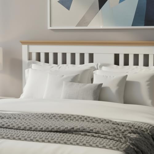 Image of APRODZ Solid Wood Without Storage Queen Size Parma Bed for Bedroom Stylish | White & Brown Finish