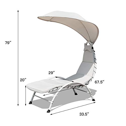 Giantex Chaise Lounger Chair, Arc Stand Porch Swing Hammock Chair W/Canopy, Removable Headrest, Patio Chaise With Cushion, Recliner Chair For Garden Backyard Poolside (Beige) #TOP6