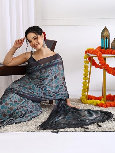 Image of MIRCHI FASHION Saree for Woman | Chiffon Floral Printed Breathable Occasional Sari with Blouse