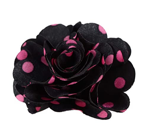 Vittorio Vico Mens Polka Dot Flower Lapel Pin - Handmade Flower Lapel Pins for Men Suits - Elegant Tuxedo Accessories - Unique Gifts for Him, Husband, Father, Groom (One Size, Black/Fuchsia)