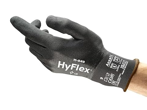 Ansell Hyflex 11-849 Odporne na Ścieranie Zawodowe Rękawiczki Robocze, Ochrona Wielokrotnie Używana, Mechanika, Obsługa, Montaż, Prania Rękawiczka Bezpieczeństwa, Czarna, Rozmiar M (1 Para)