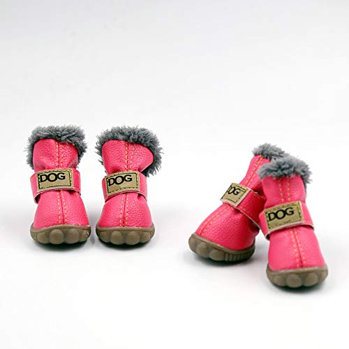Pihappy Warm Winter Little Pet Dog Boots Skidproof Soft Snowman Anti-Slip Sole Paw Protectors Small Puppy Shoes 4Pcs (S, Pink) #TOP4