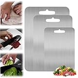 Titan-Schneidebretter für die Küche, 304 Edelstahl-Brett-Set, gehackte, doppelseitige rutschfeste Oberfläche für Fleisch, Obst und Gemüse (3 Stück (S + M + L)