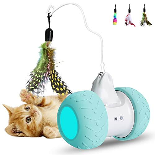 Interactive Robotic Automatic Cat Toys, Automatic Feather/Ball Teaser Toys for Kitten/Cats,2000mah USB Rechargeable Feather cat Toys, Robotic Cat Moving Toys for Indoor Cats Run On All Floors & Carpet
