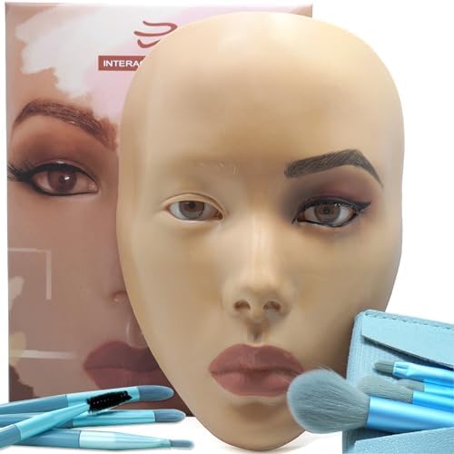 3D makeup practice panel, silicone makeup model face, reusable beginner practice eye makeup face, silicone artificial eye beautician, makeup artist’s whole face practice (Golden wheat)