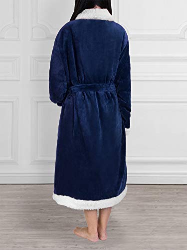 Image of PAVILIA Women's Plush Fleece Robe, Soft Cozy Long Bathrobe with Satin Waffle Trim, Warm Lightweight, Pockets & Tie Belt