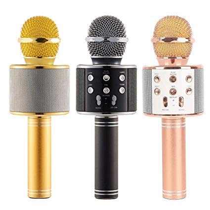 INDOUS Bluetooth Mic with Speaker (Bluetooth Speaker) Audio Recording and Karaoke Feature Microphone Handheld (Multicolour) (Golden)