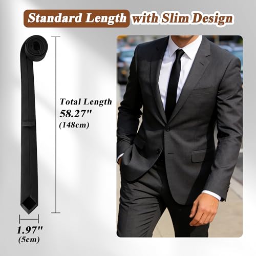Image of Landisun Black Tie Men Women Solid Skinny Ties Slim Ties Satin Tie