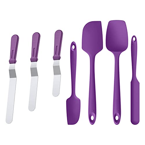 U-Taste 18/0 Stainless Steel Icing Spatula With Pp Plastic Handle, And Upgraded 600ºf High Resistant Flexible And Sturdy Silicone Spatula Set Of 4 (Purple) #TOP10