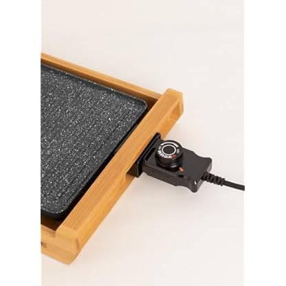 CREATE/STONE FLAT BAMBOO/Elektrische Grillplatte/Grillplatte mit doppeltem Grillmuster, Bratplatte und Grill, einstellbarer Thermostat, BPA-frei, Naturbambus, 1800W – Bild 5