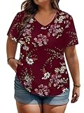 ROSRISS Womens Short Sleeve T Shirts Loose Casual Plus Size Tunics Tops 22W