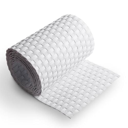 MAKA Sichtschutzstreifen Polyrattan 255 x 19 cm – Zaun Sichtschutz in Rattan-Optik, UV-beständige Balkonverkleidung, Wetterfeste Sichtschutzmatte für Garten, Terrasse (Weiss)