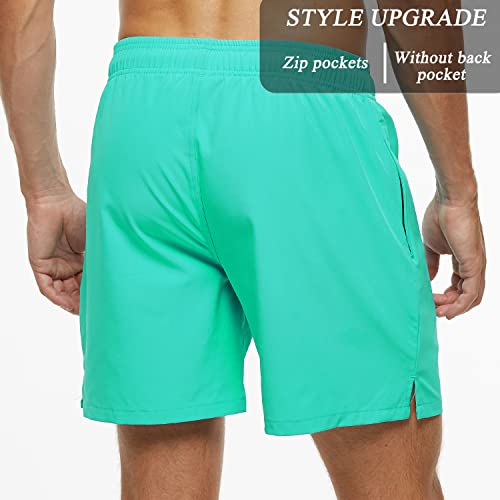 SILKWORLD Mens Swim Trunks Quick Dry Beach Shorts with Zipper Pockets,MQ18_Zip_Grass Green,Small