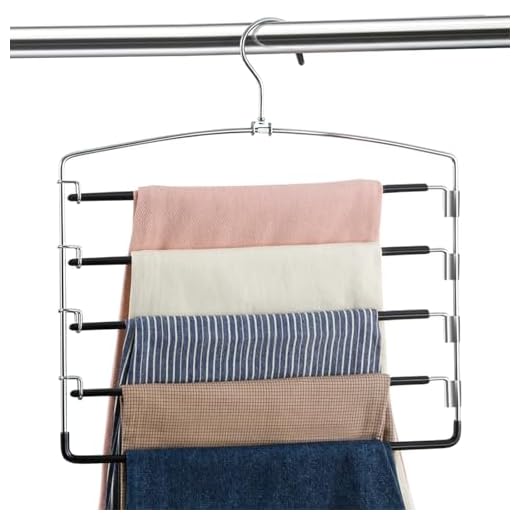 Pants Hangers Non Slip 3 Pack Space Saving Hangers Multi-Layer Swing Arm Pants Hanger Stainless Steel Space Saver Hangers Closet Storage Organizer for Pants Jeans Trouser Tie Slack Clothes (Black)