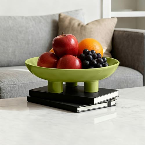 SEICASAYA Three-Legs Ceramic Fruit Bowl, 25cm Ceramic Bowl for Kitchen Counter, Large Candy Bowl, Key Bowl for Home Decor Oval Ceramic Bowl Green ca by seicasaya - Image 3