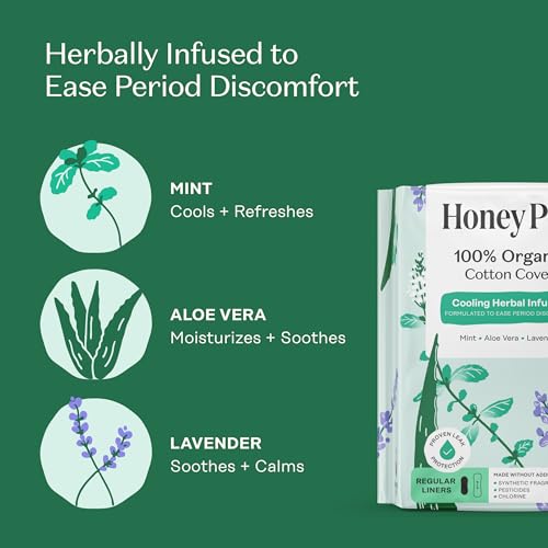 Image of Honey Pot - Herbal Everyday Panty Liners for Women - Infused w /Essential Oils for Cooling Effect & Organic Cotton Cover - Medium Pack -Feminine Care - 50 ct