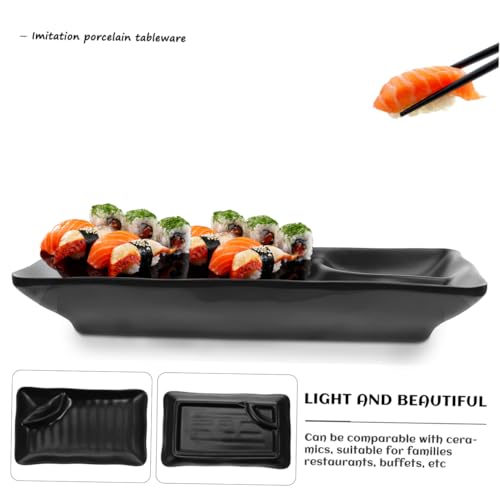 Plato para Sushi de Melamina Negro con Compartimento para Salsa miniatura 6