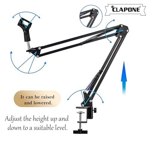Image of Microphone Stand with Suspension Boom Scissor Arm /Mic Stand Holder /Adjustable Suspension Boom Scissor /Arm for Voice-over /Gaming /Recording (Black, Microphone Stand)