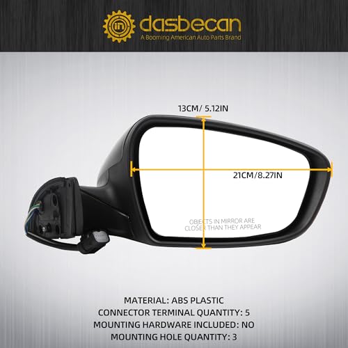 Dasbecan Passenger Side Mirror Black Compatible with 2013 2014 2015 Kia Forte Right Side Rear View Mirror With Manual Folding,Heated,Power Glass Replace# 87620A7200 KI1321181(5 Pins) by Dasbecan - Image 6